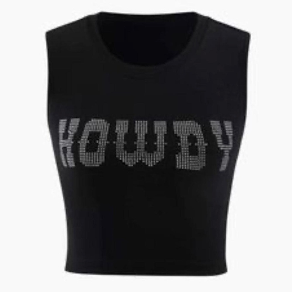 Urban Outfitters Devon Howdy Cutout Tank Top with rhinestones in Black medium